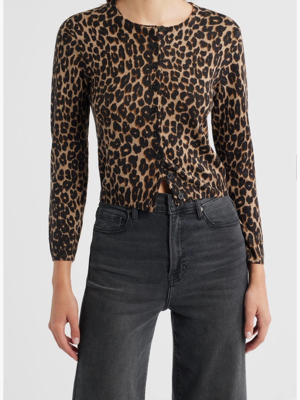 Reformation Bernadette Leopard Print Merino Wool Cardigan